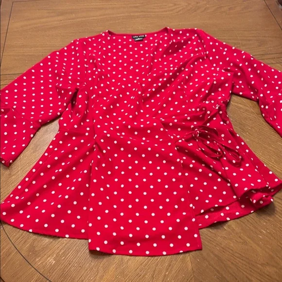 City Chic Red Polka Dot V-Neck Wrap Blouse Plus size 18 2x - Picture 1 of 8